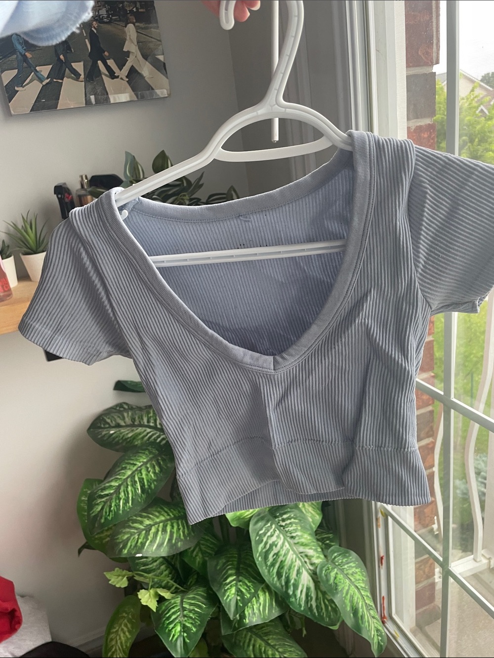 Garage Light Blue Ribbed V-Neck Cropped Top